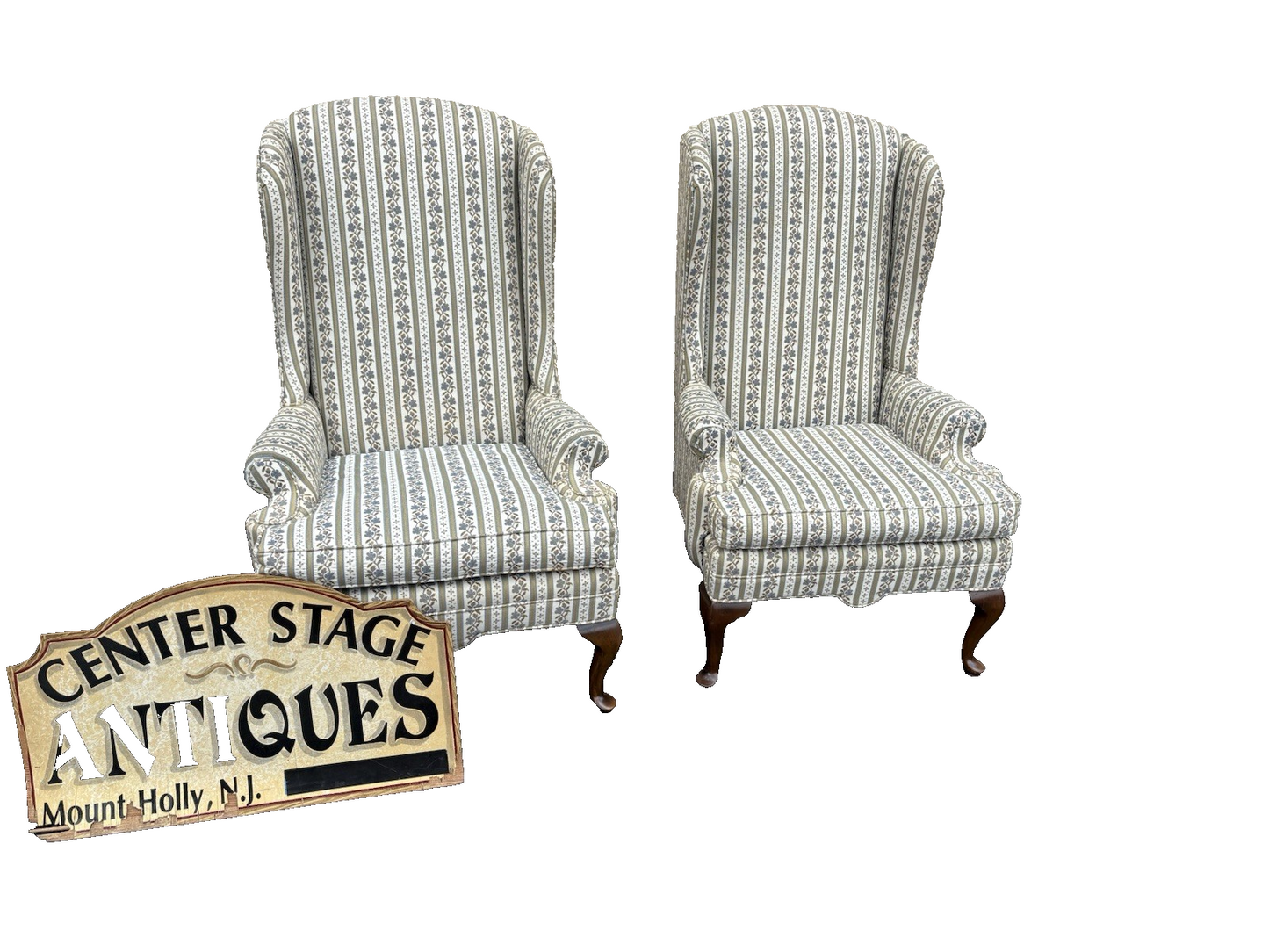 66674   Pair ETHAN ALLEN Traditional Classics Queen Anne Wing Chairs