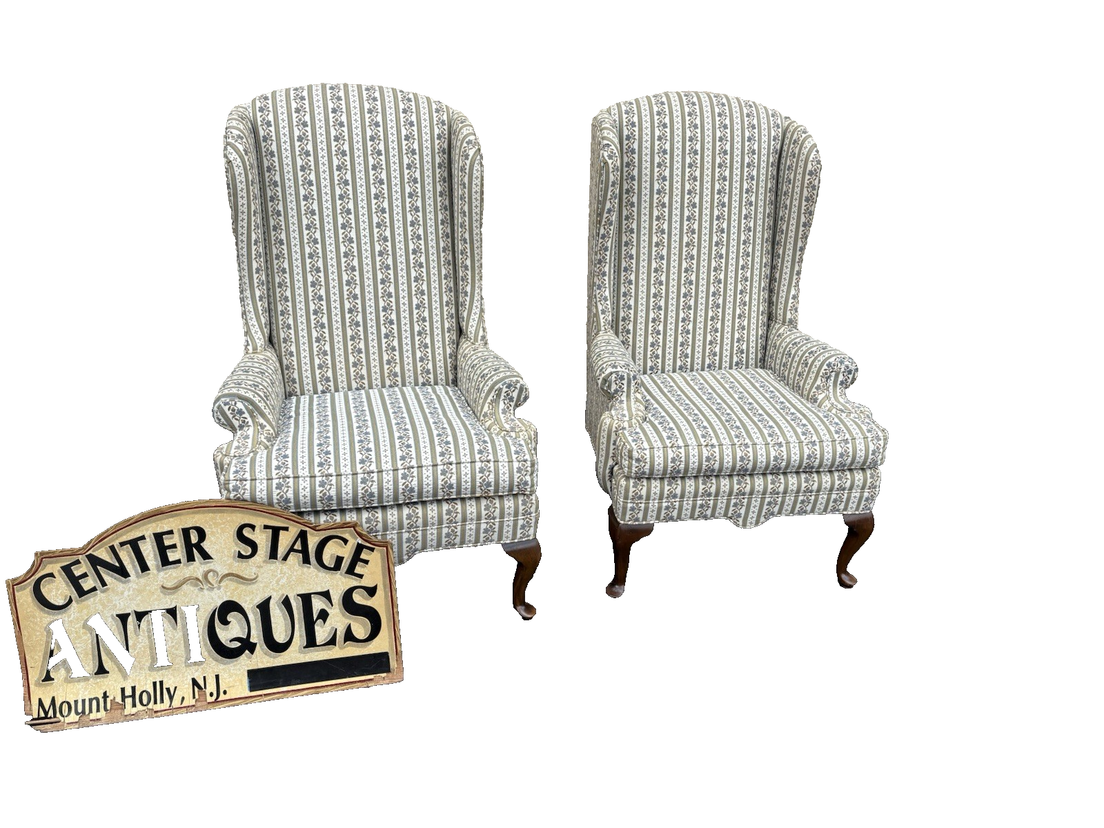 66674   Pair ETHAN ALLEN Traditional Classics Queen Anne Wing Chairs