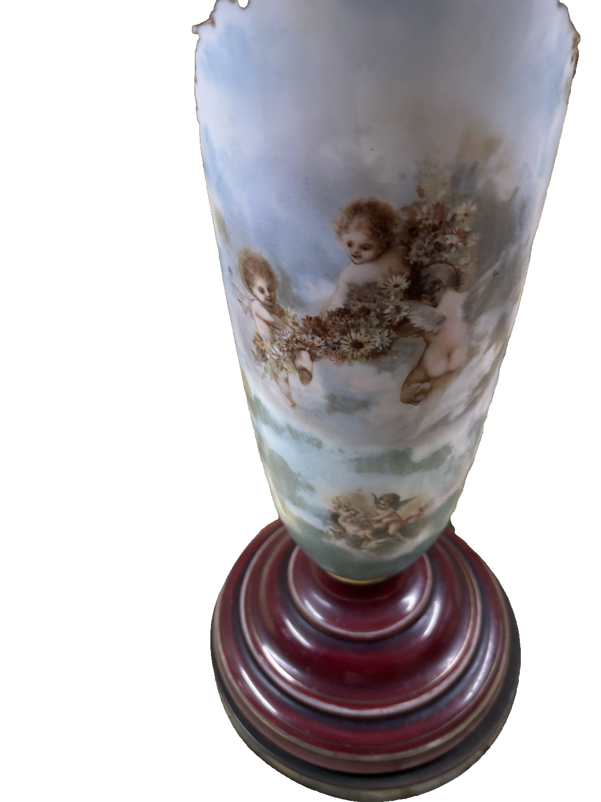 65041 Pair Antique Porcelaine Table Lamps with Cherubs