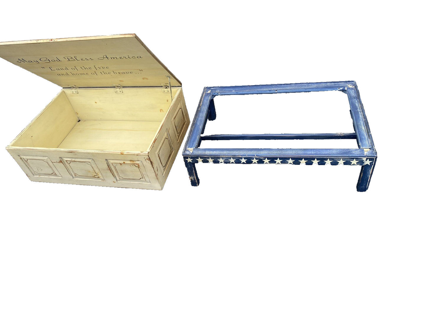 65174  Rustic  Primative Coffee Table with  STORAGE  Americana Flag Design