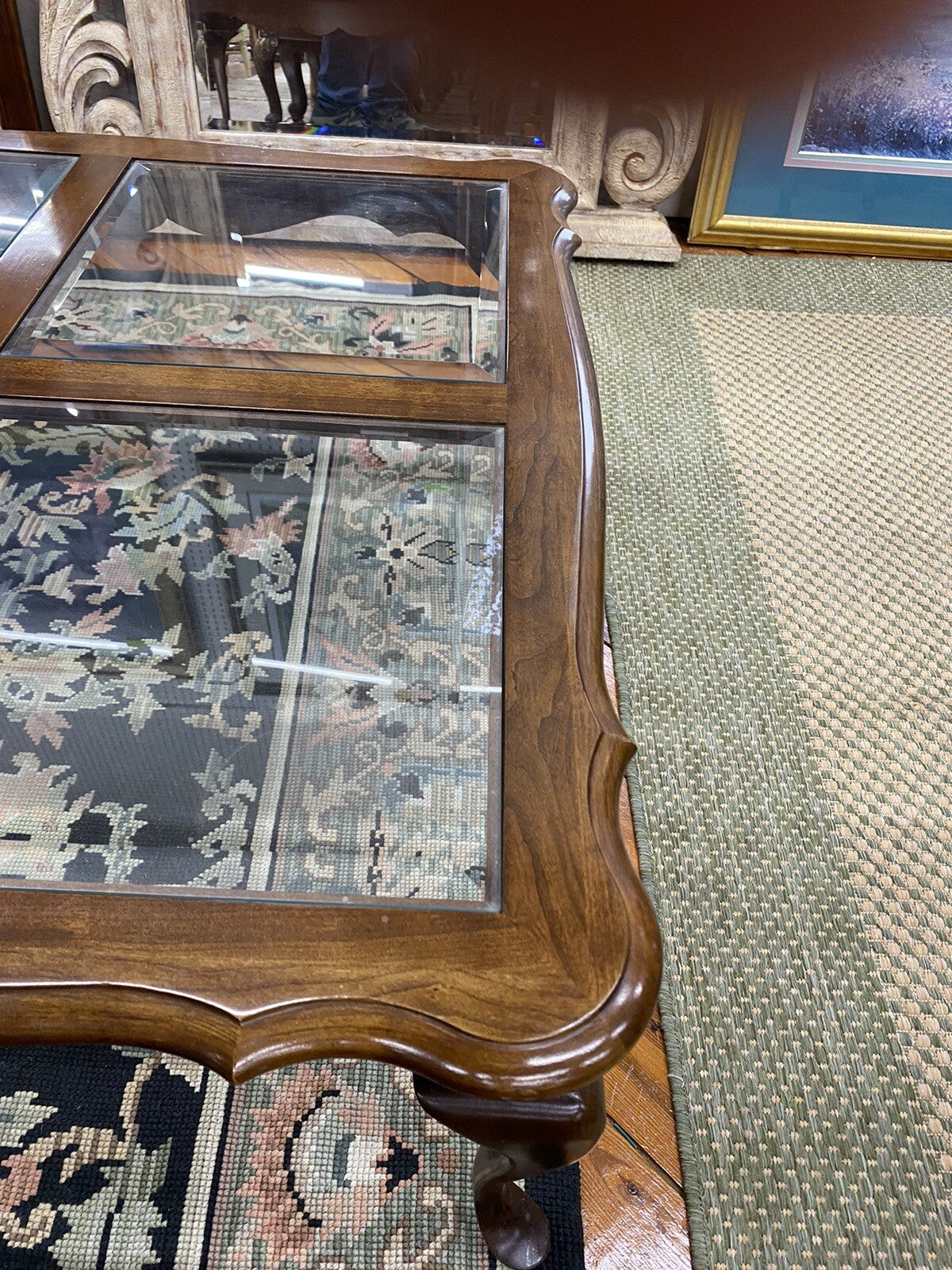 62020 Solid Cherry Glass Top Queen Anne Coffee Table
