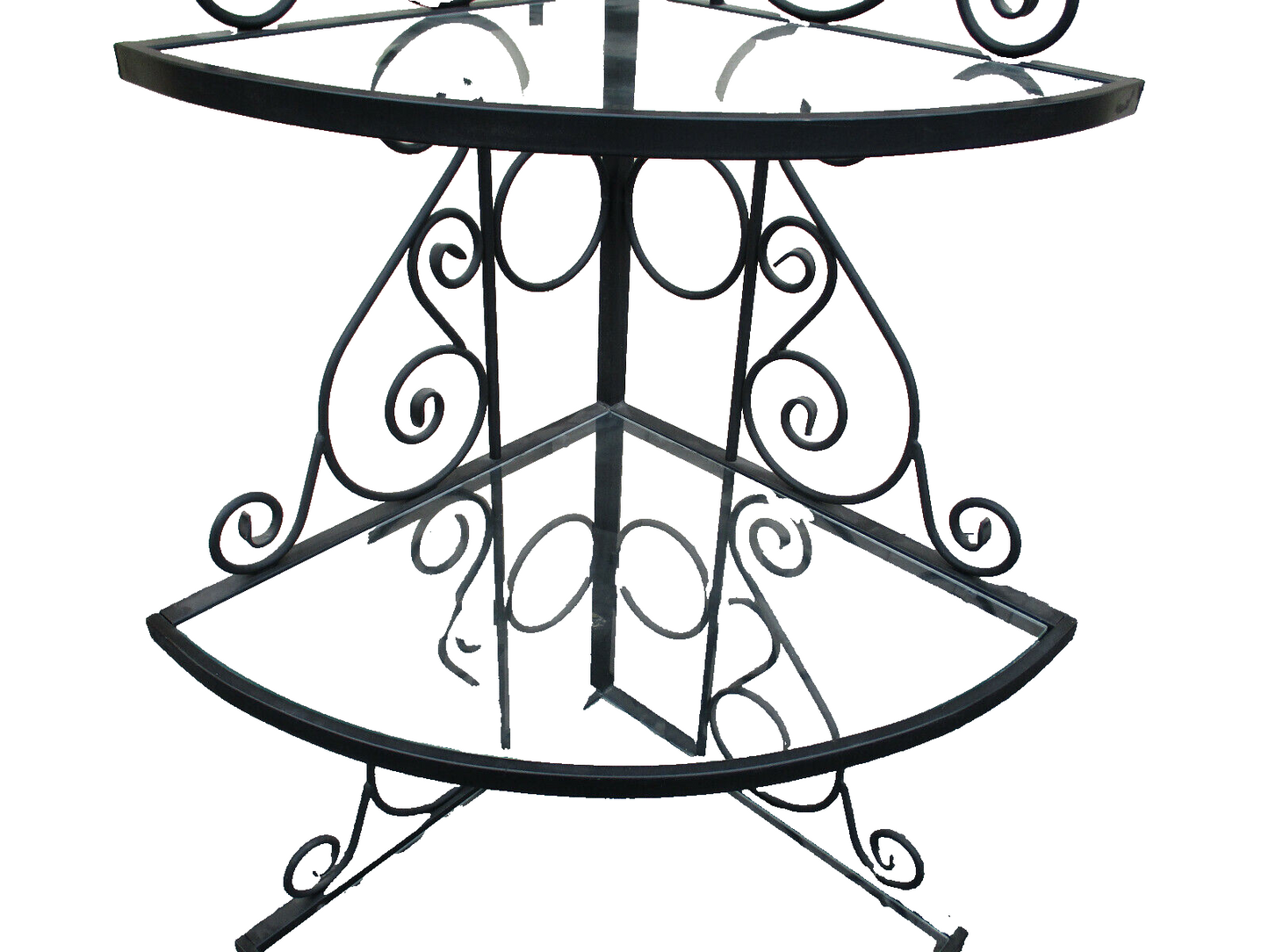 62802    QUALITY Iron Bakers Rack Corner Cabinet with Glass Shelves