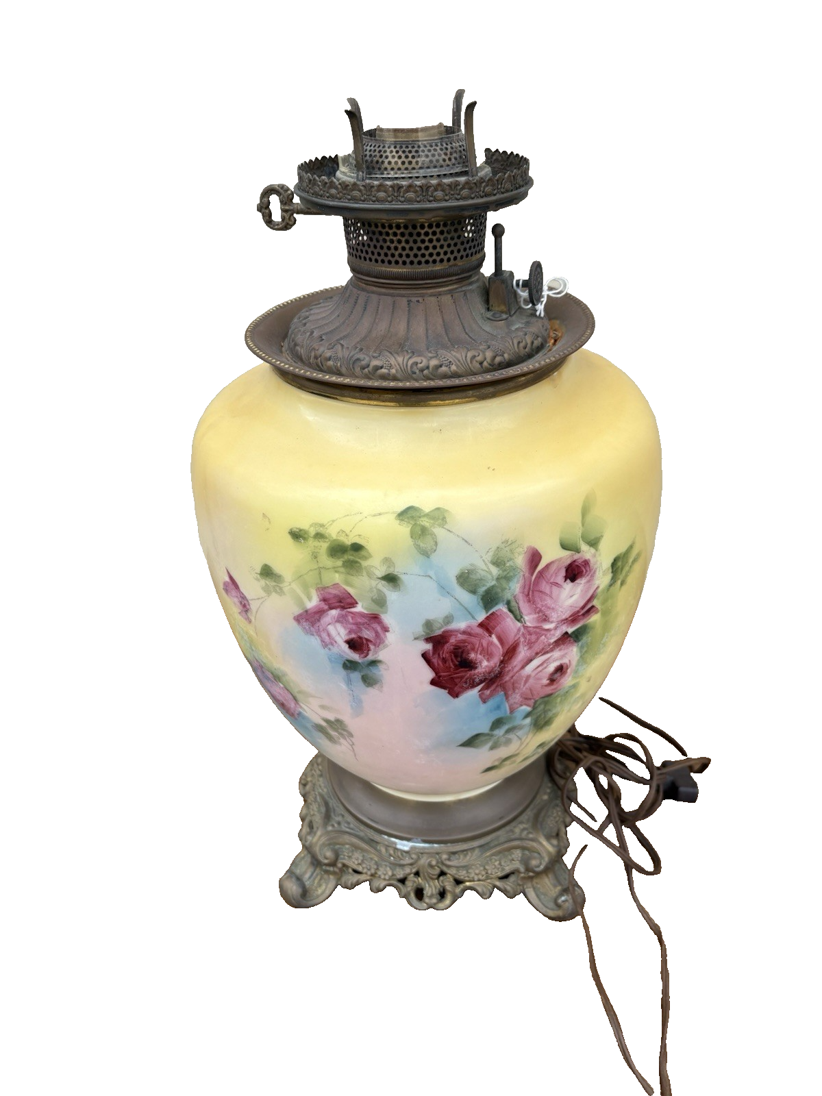 66593    Antique Victorian Gone With The Wind Electrified Oil Lamp