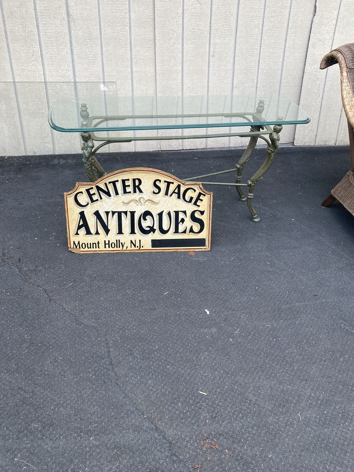 65667  Figural Glass Top Decorator Sofa Table