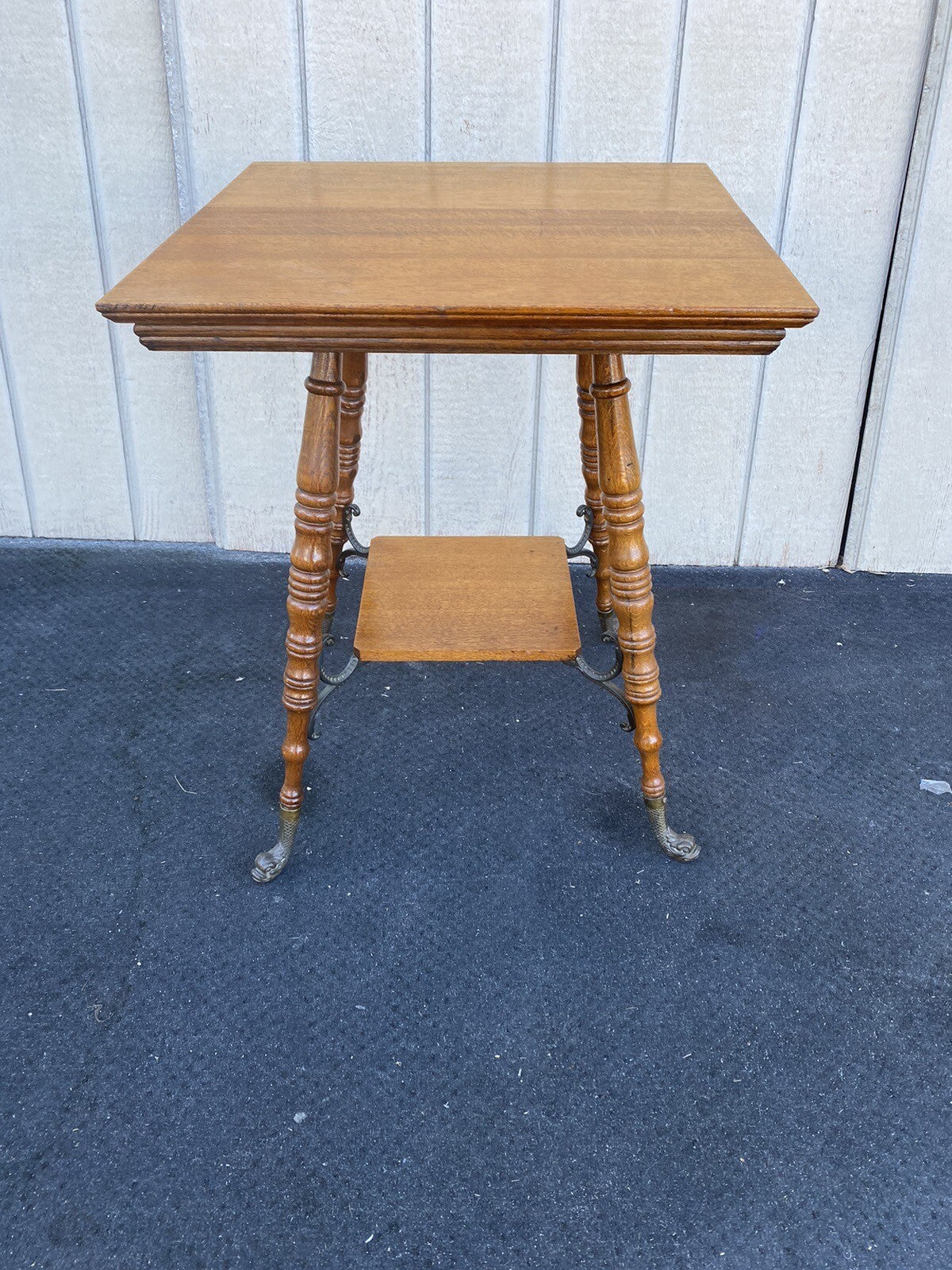 65163 Antique Victorian Oak Lamp Table Stand with Figural brass Feet