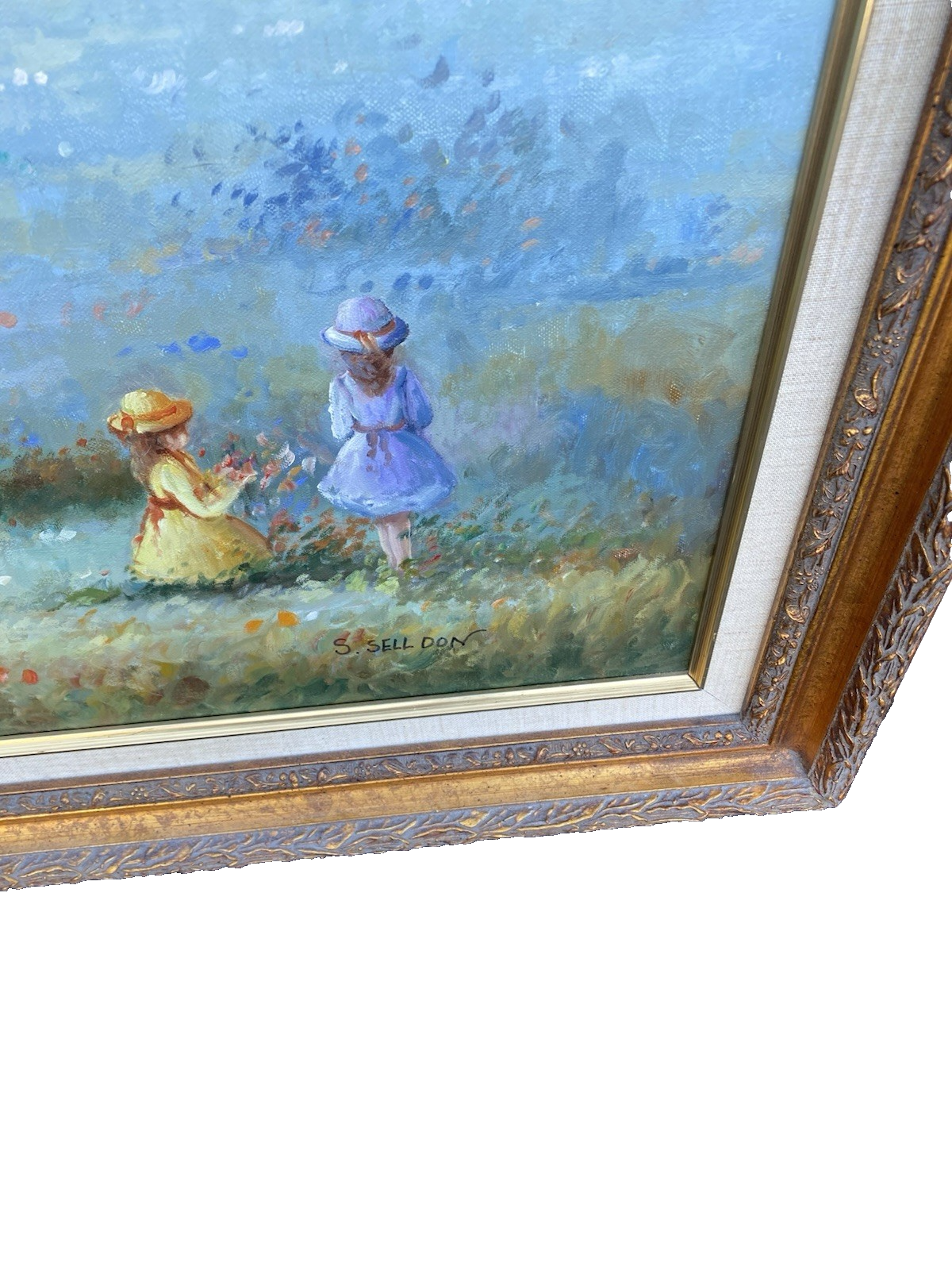 66053  Oil Painting of Lake and Bridge on Canvass  Picture Signed  S SELL DON