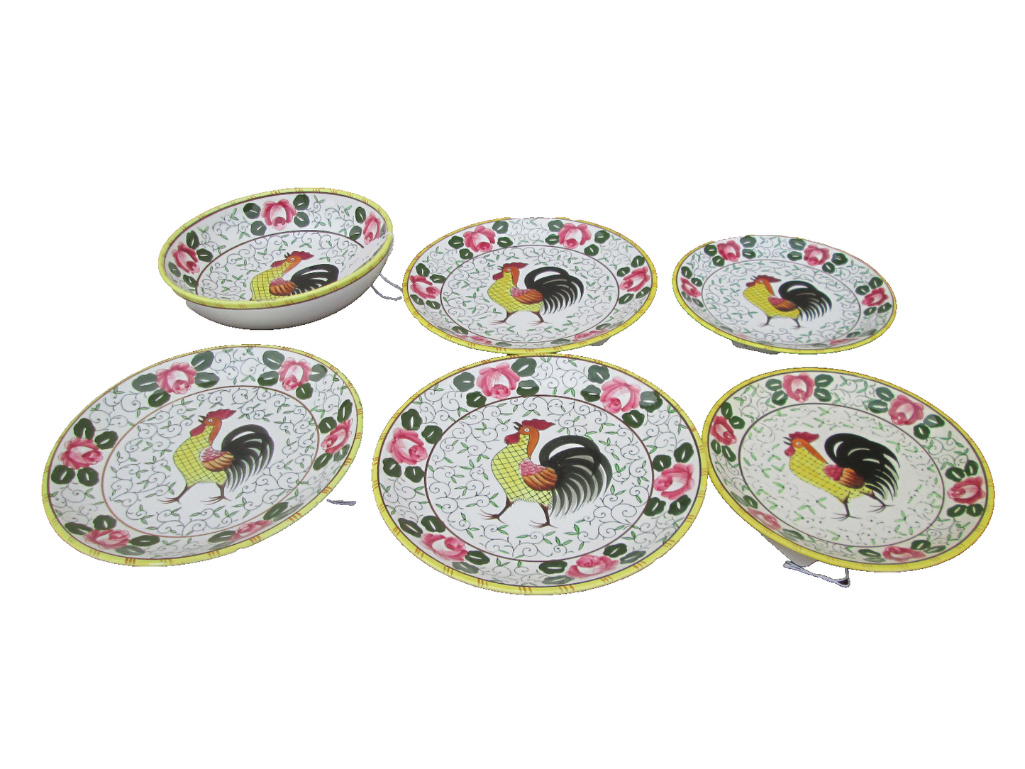 COLSW:  ROOSTER & ROSES PY  29 pieces Plates Bowls Salt Box Cup + Saucers