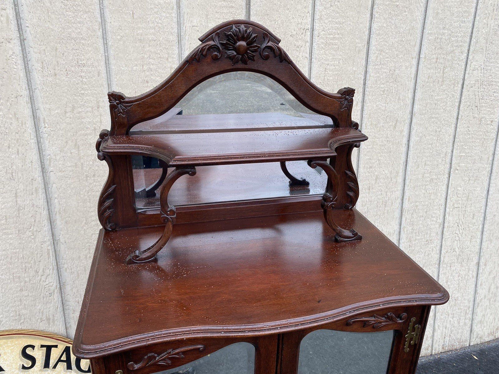 64992   Antique Victorian  Mahogany Mirrored Cabinet