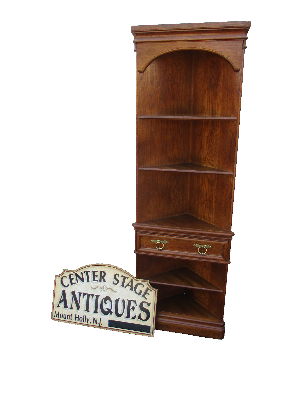 64338 Oak Corner Bookcase China Cabinet Curio with drawer