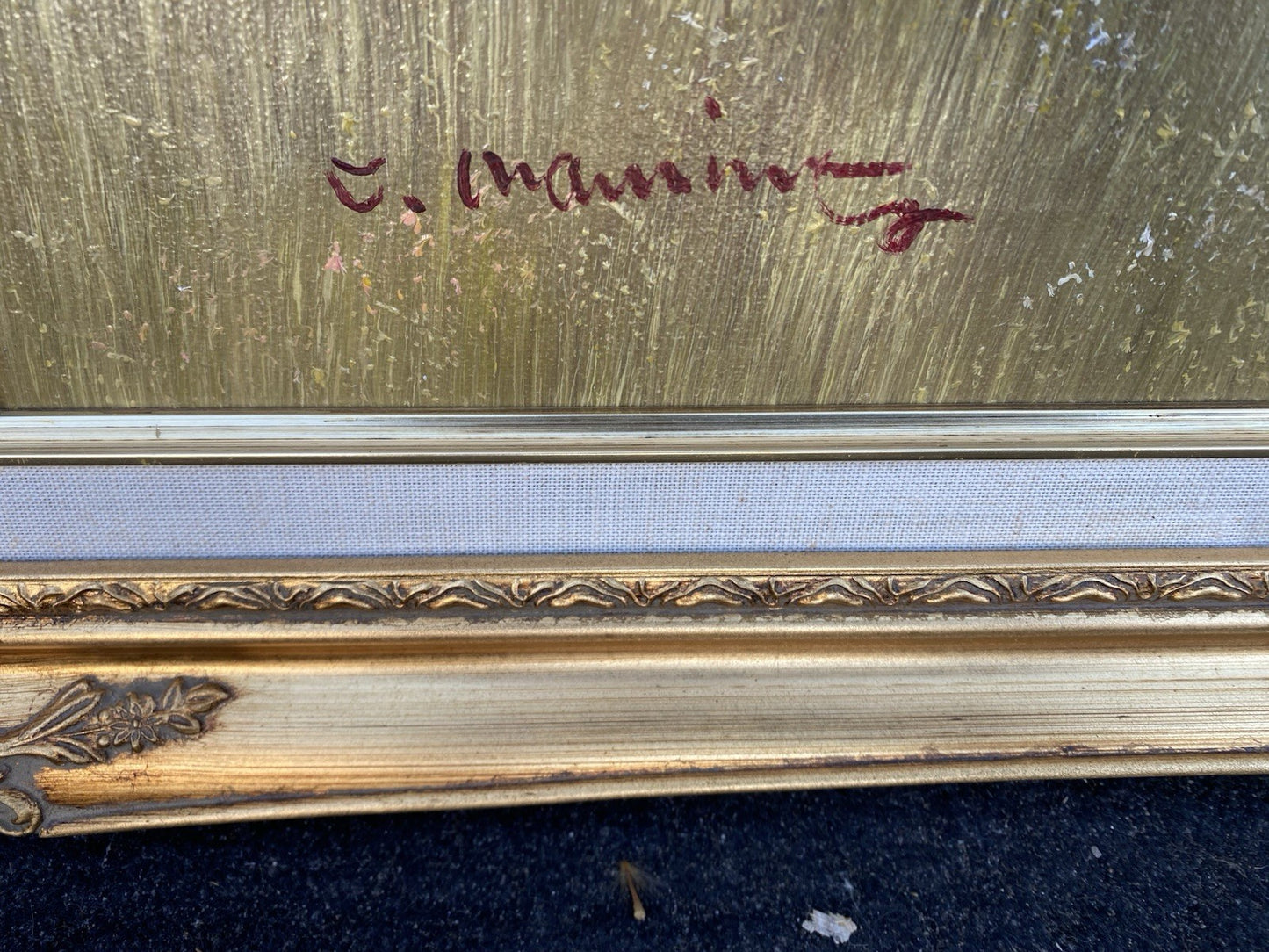 66562   Large Oil Painting on Canvas of Bridge in Frame Artist Signed 41 x 30