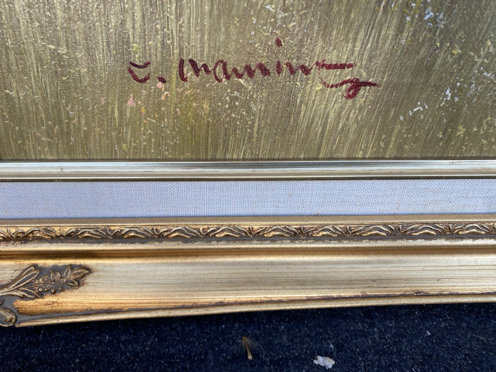 66562   Large Oil Painting on Canvas of Bridge in Frame Artist Signed 41 x 30