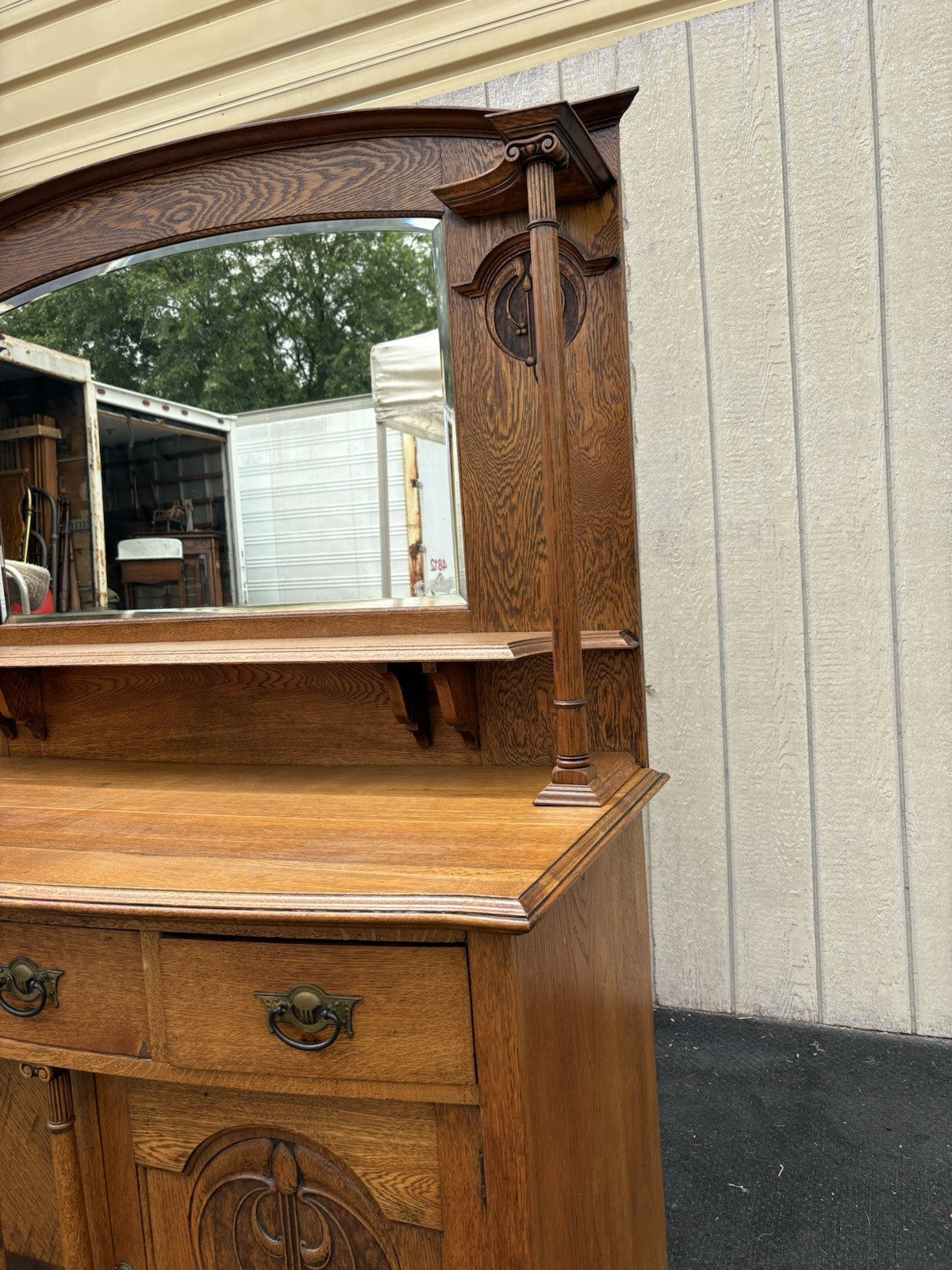 66739  Antique Victorian Oak Buffet Sideboard with Mirror