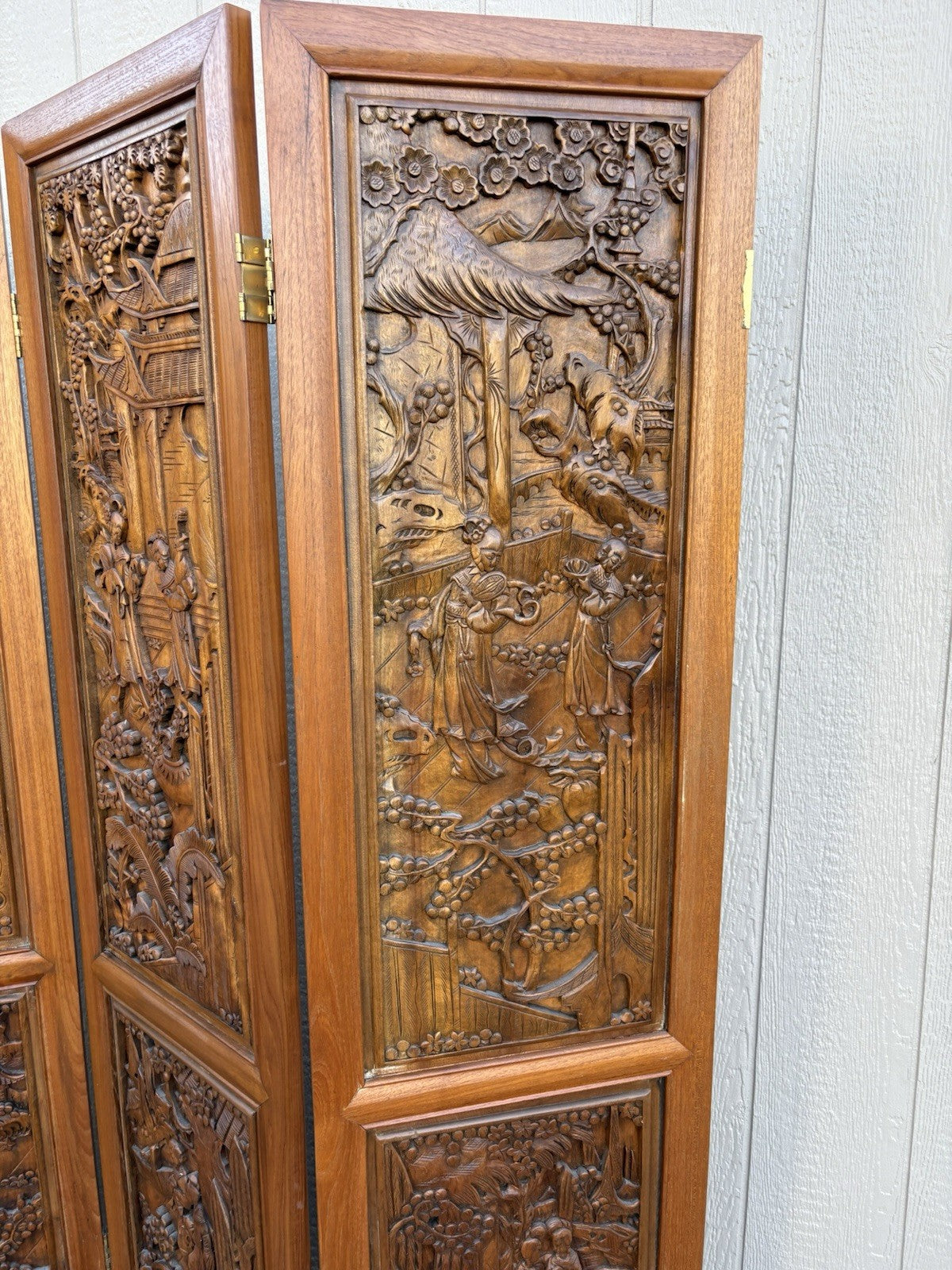 67013 Custom Hand Carved 4 Section Room Divider Screen
