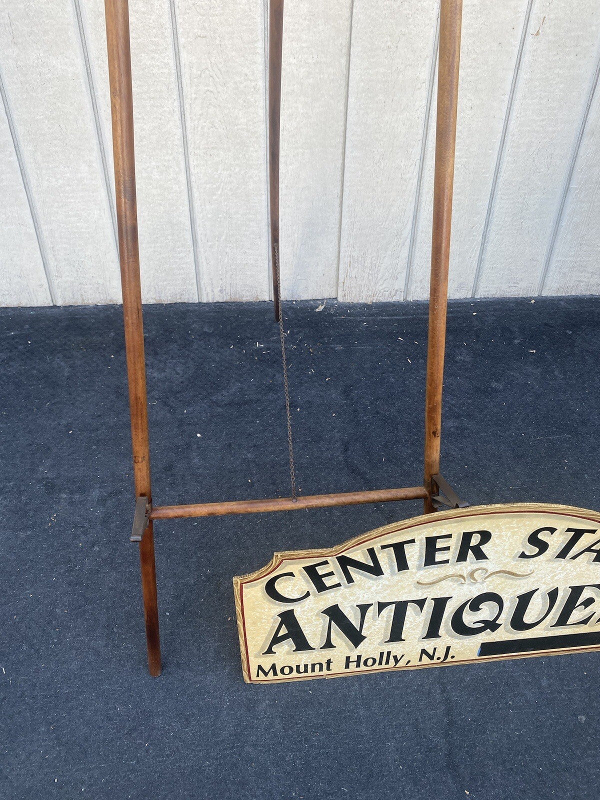 64739  RARE Antique Victorian Oak Stick And Ball Art  Oil Painting EASEL