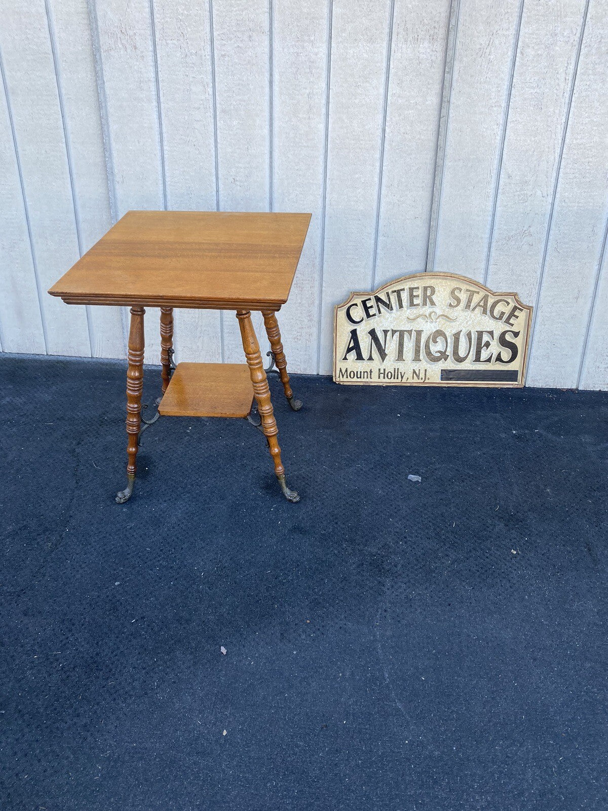 65163 Antique Victorian Oak Lamp Table Stand with Figural brass Feet