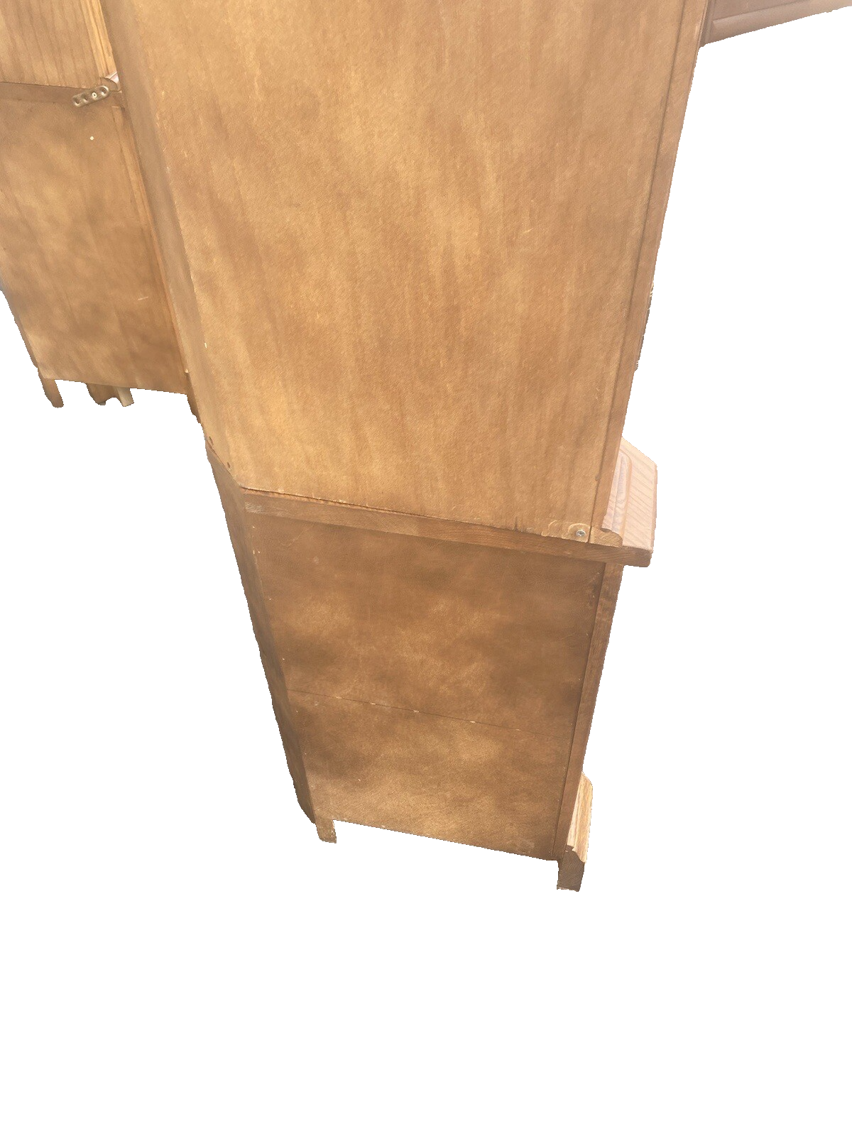 64573  PAIR Oak Corner Cabinet Curio s  With 3 wood and glass shelves each