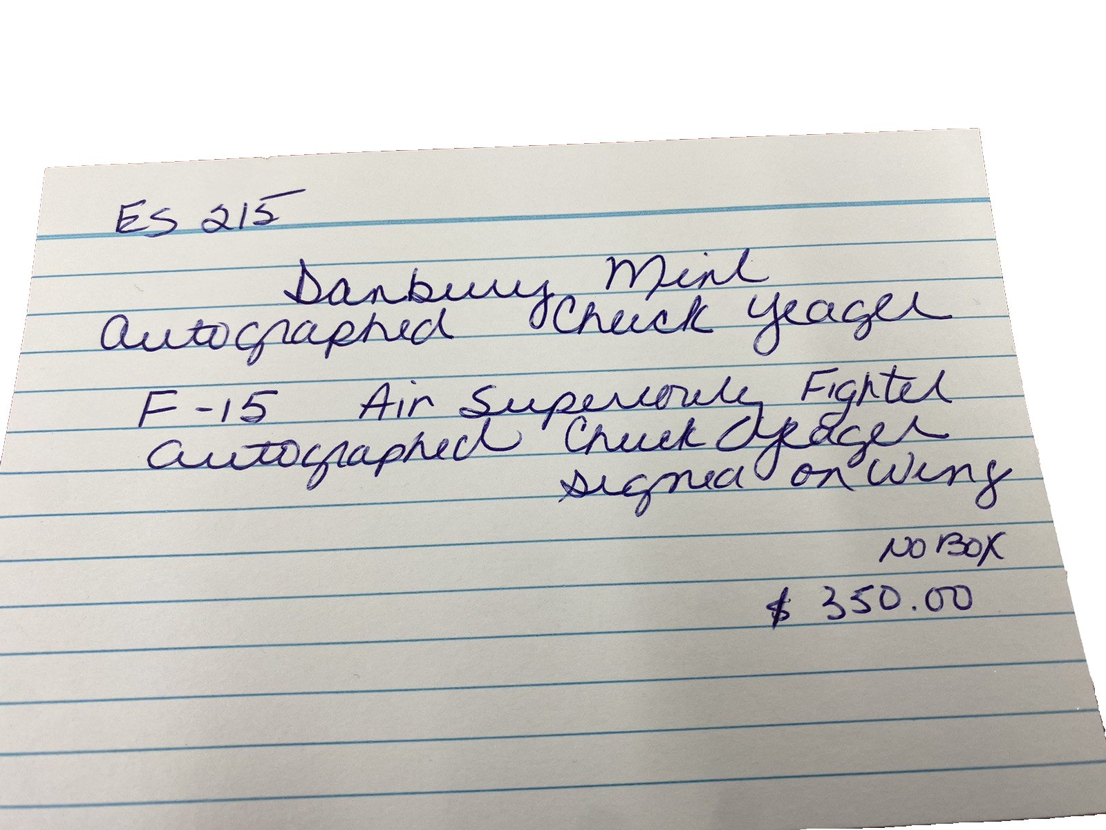 ES 215:    F 15 Jet Signed  CHUCK YEAGER  on Stand Airplane Plane  Danbury Mint