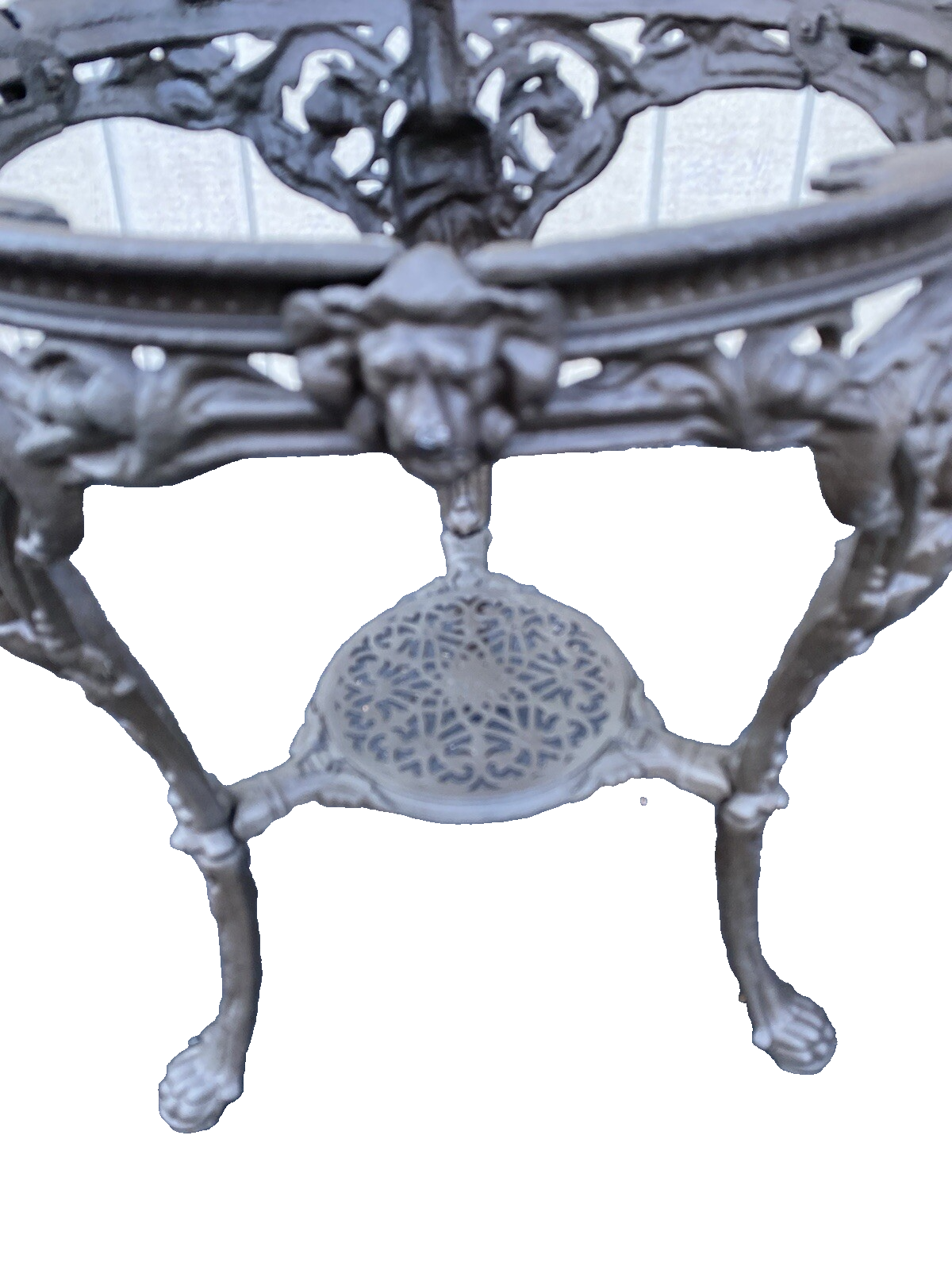 66135 Quality Cast Iron Figural Table with Glass Top