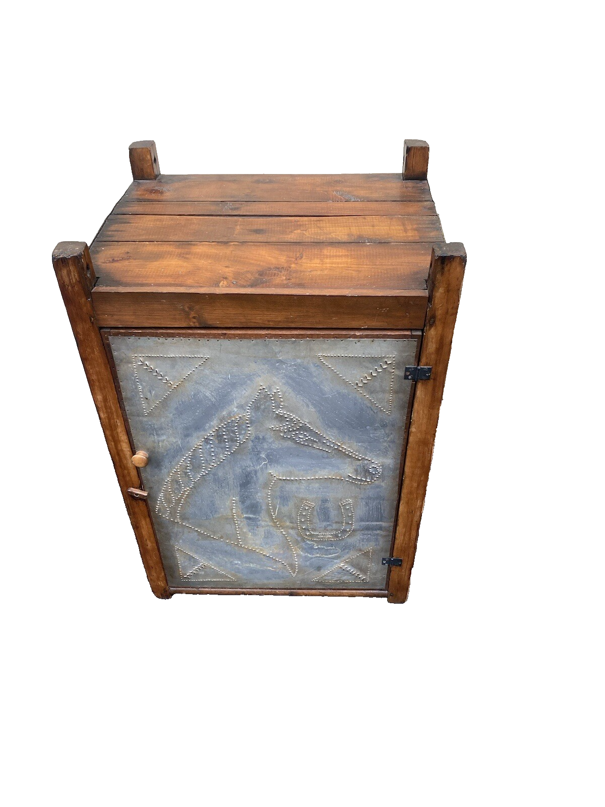 64589 Antique Pie Safe Punched Tin Horse Design