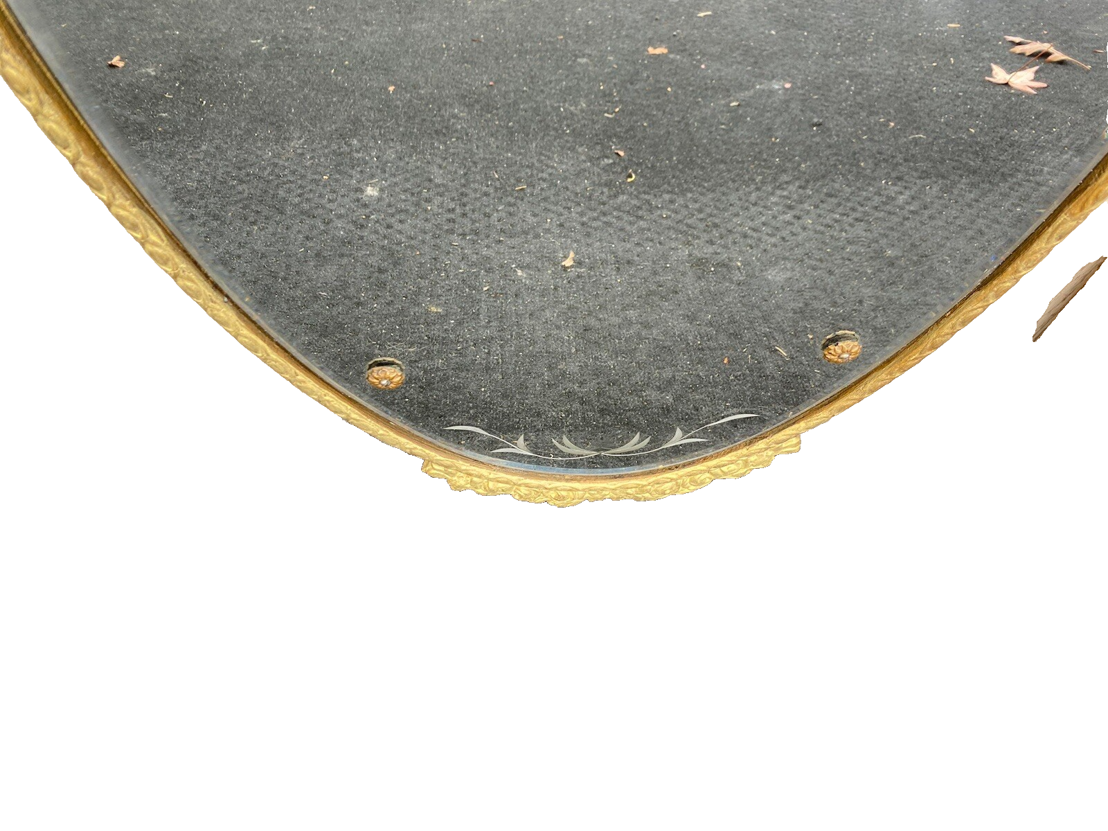 64975  Etched Glass Wood and Gesso Mirror