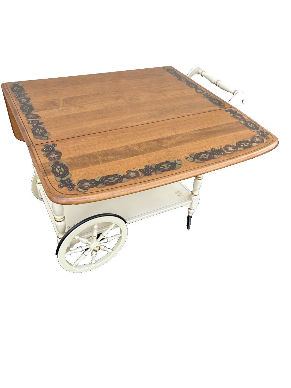 66692 ETHAN ALLEN Stenciled Tea Cart Rolling Dropside Cart