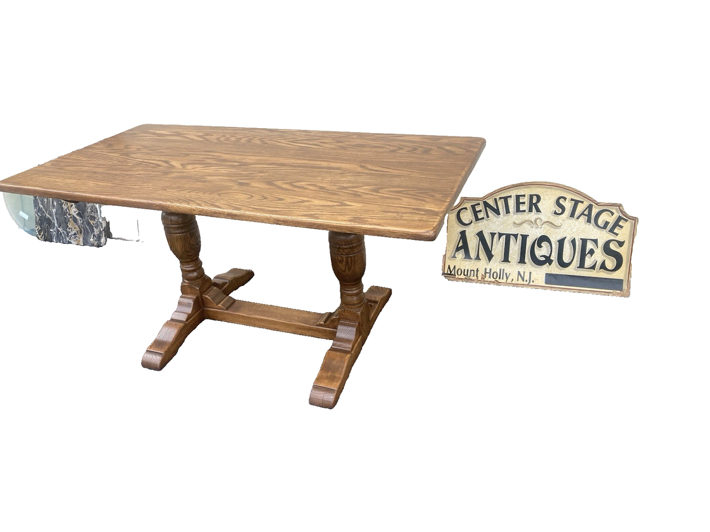 66523   Solid Oak Double Pedestal Trestle  Dining Table