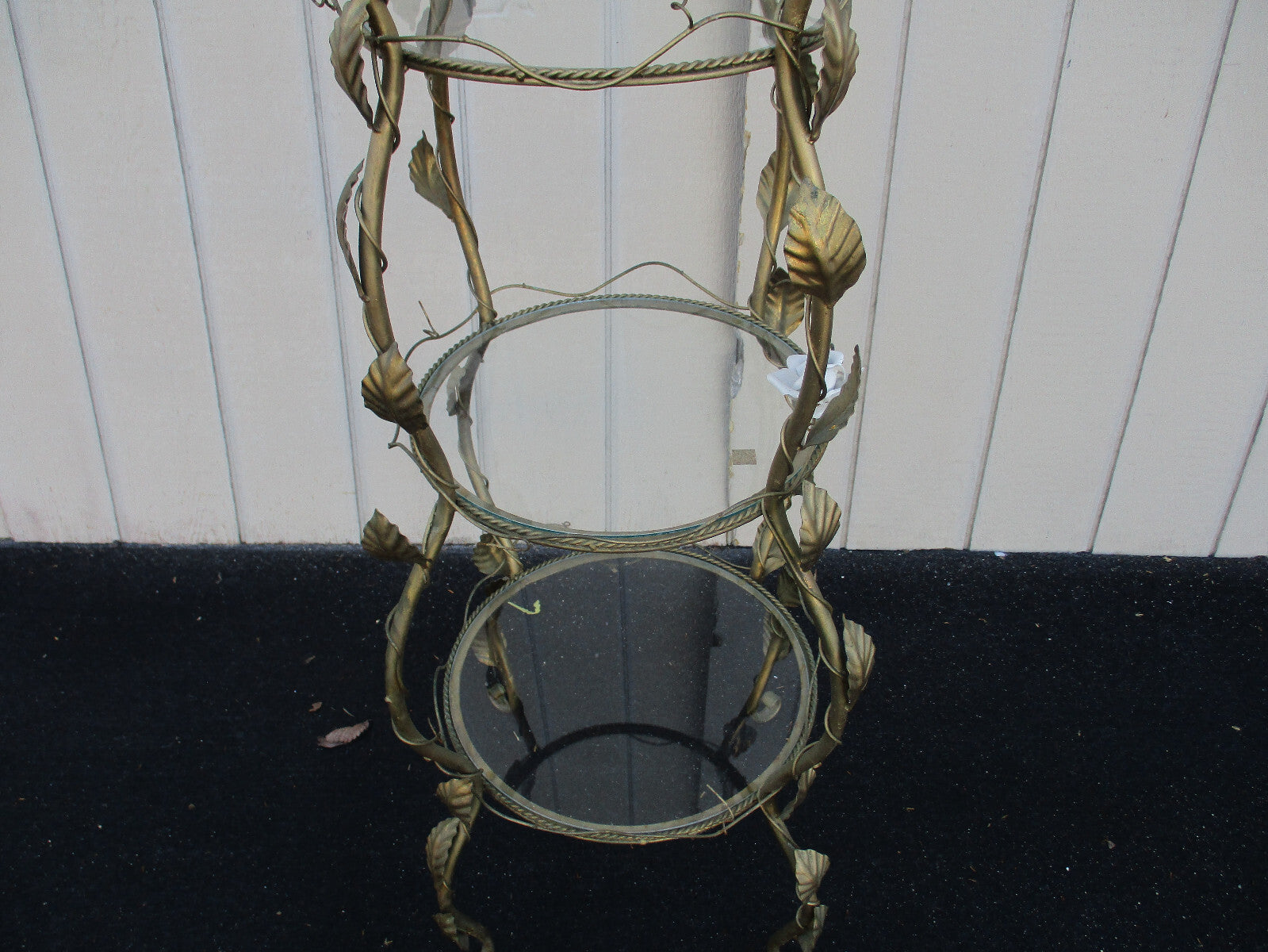 64469  Gold Iron Curio Whatnot Shelf Bookcase w/  Flowers   22"W x 72"H