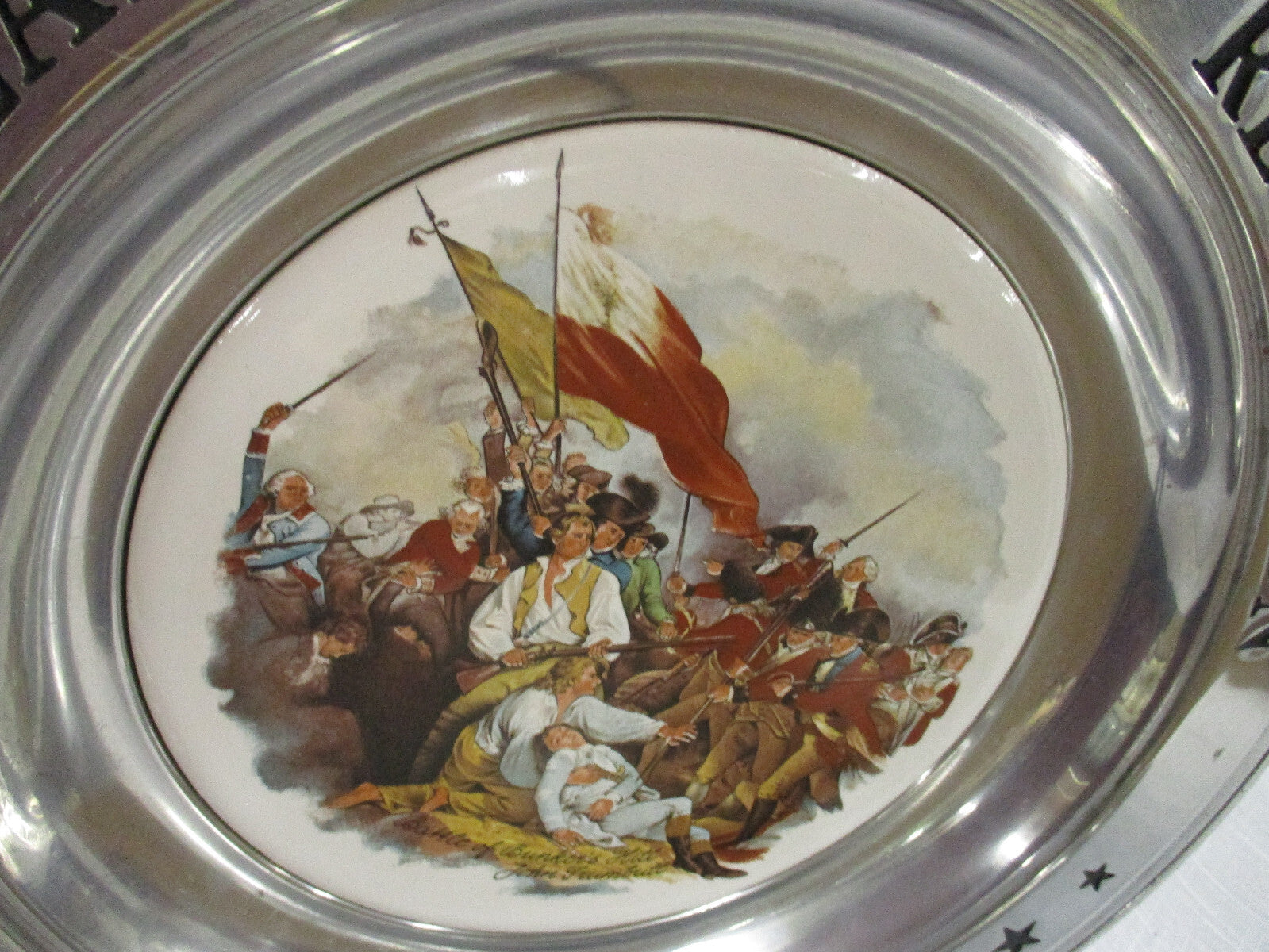 ES90 Collection of 6  Porcelain GREAT AMERICAN Revolution Plates in Pewter Frame