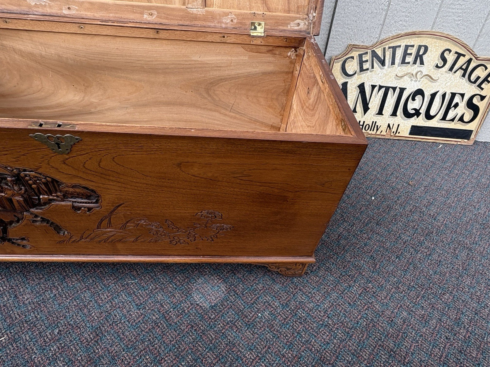 66999  Asian Oriental Hand Carved  Mahogany Storage Trunk