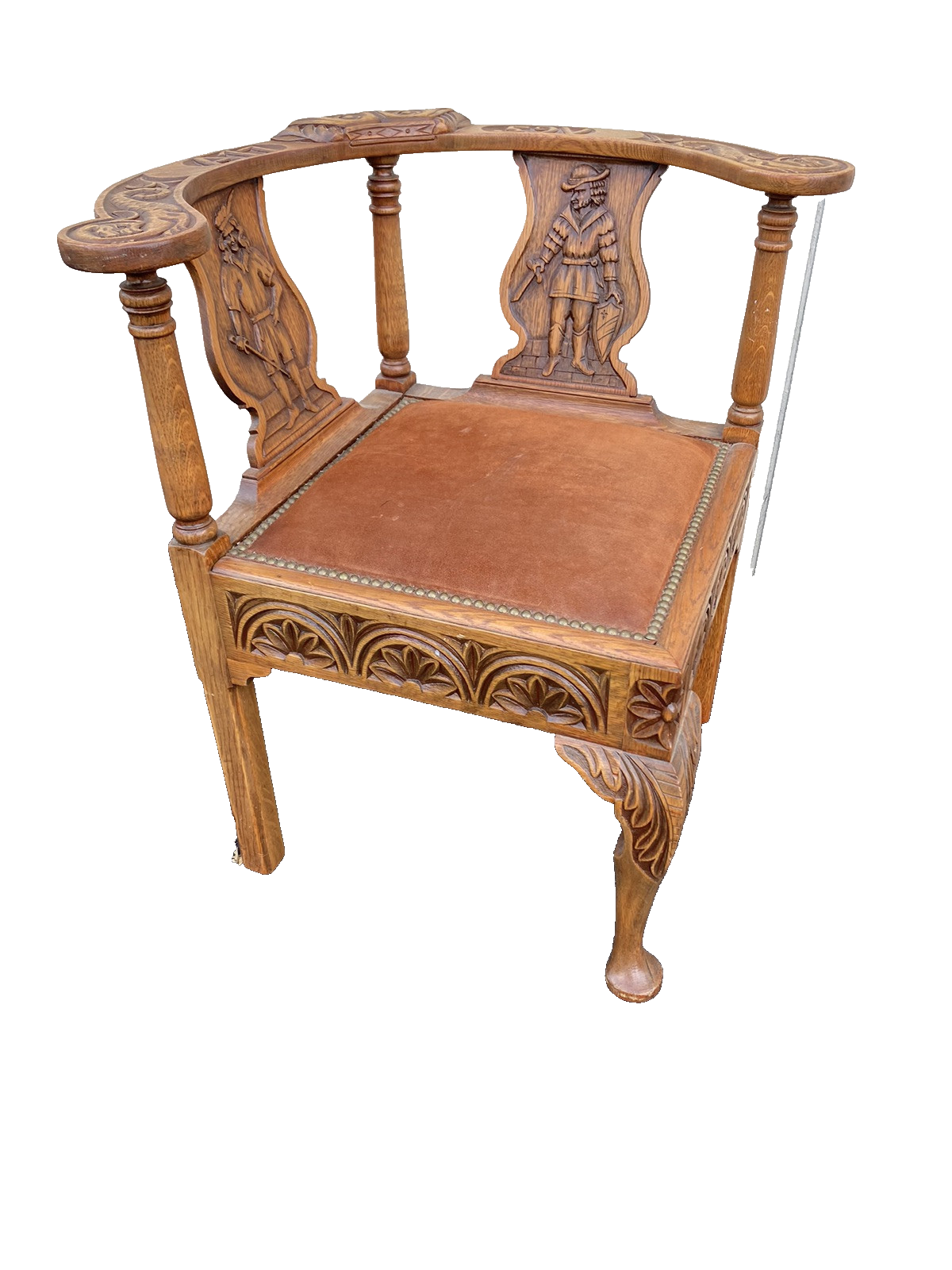 66381 Custom Made Hand Carved Oak Corner Chair