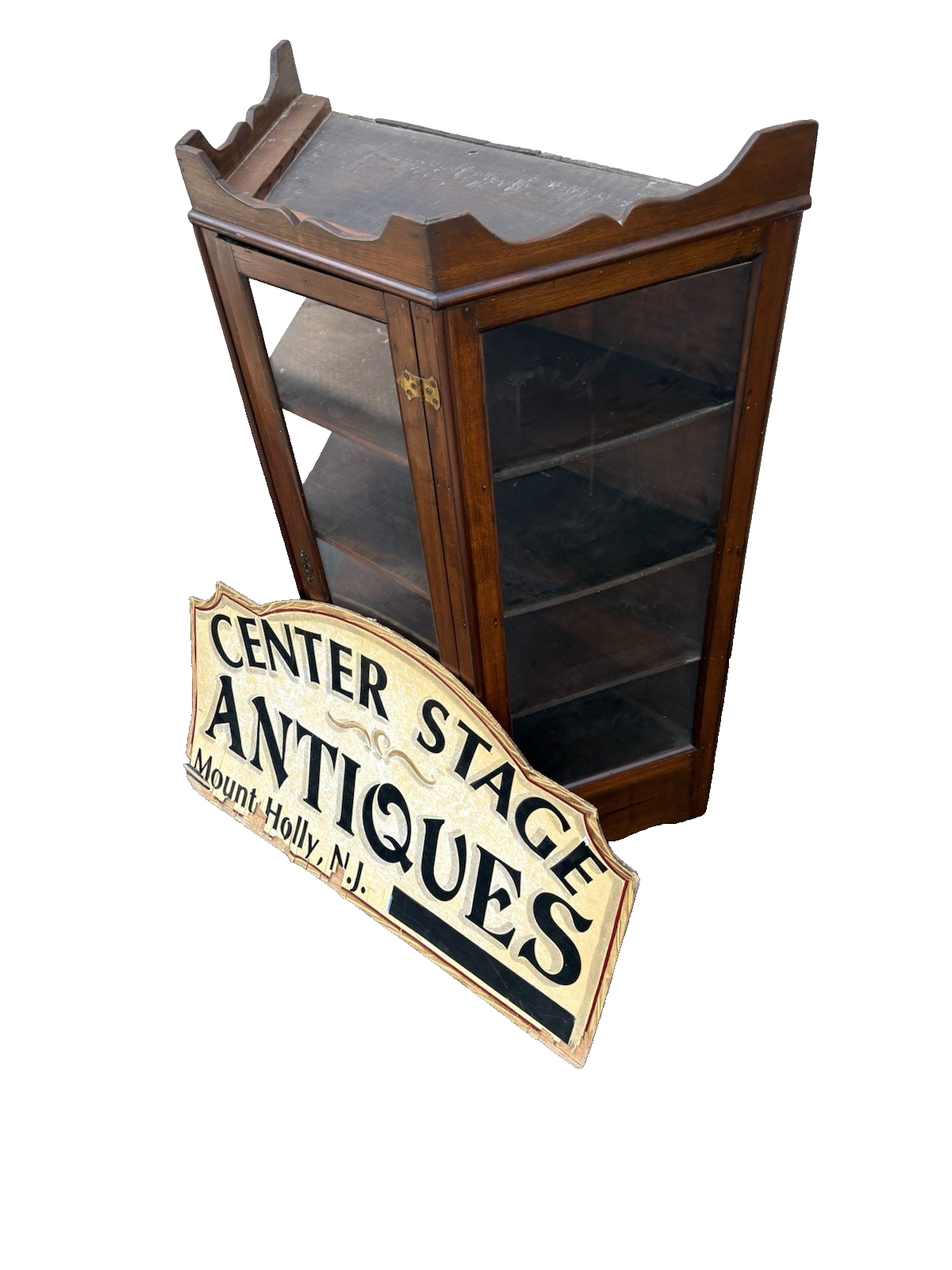 66800   Antique Victorian Walnut Whatnot Wall Curio Shelf with Drawer