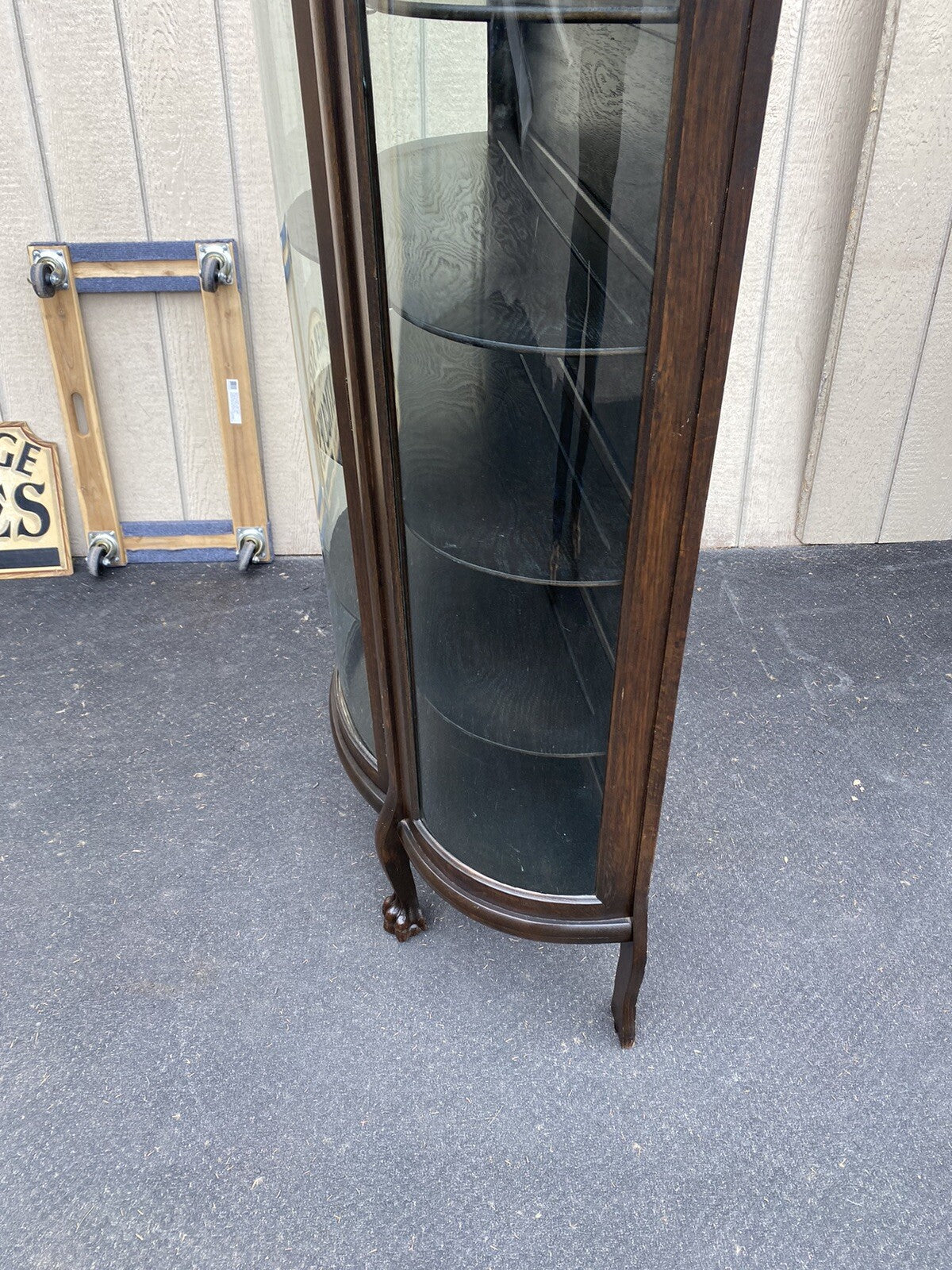 65261  Oak Victorian  Bow Glass China Cabinet Curio