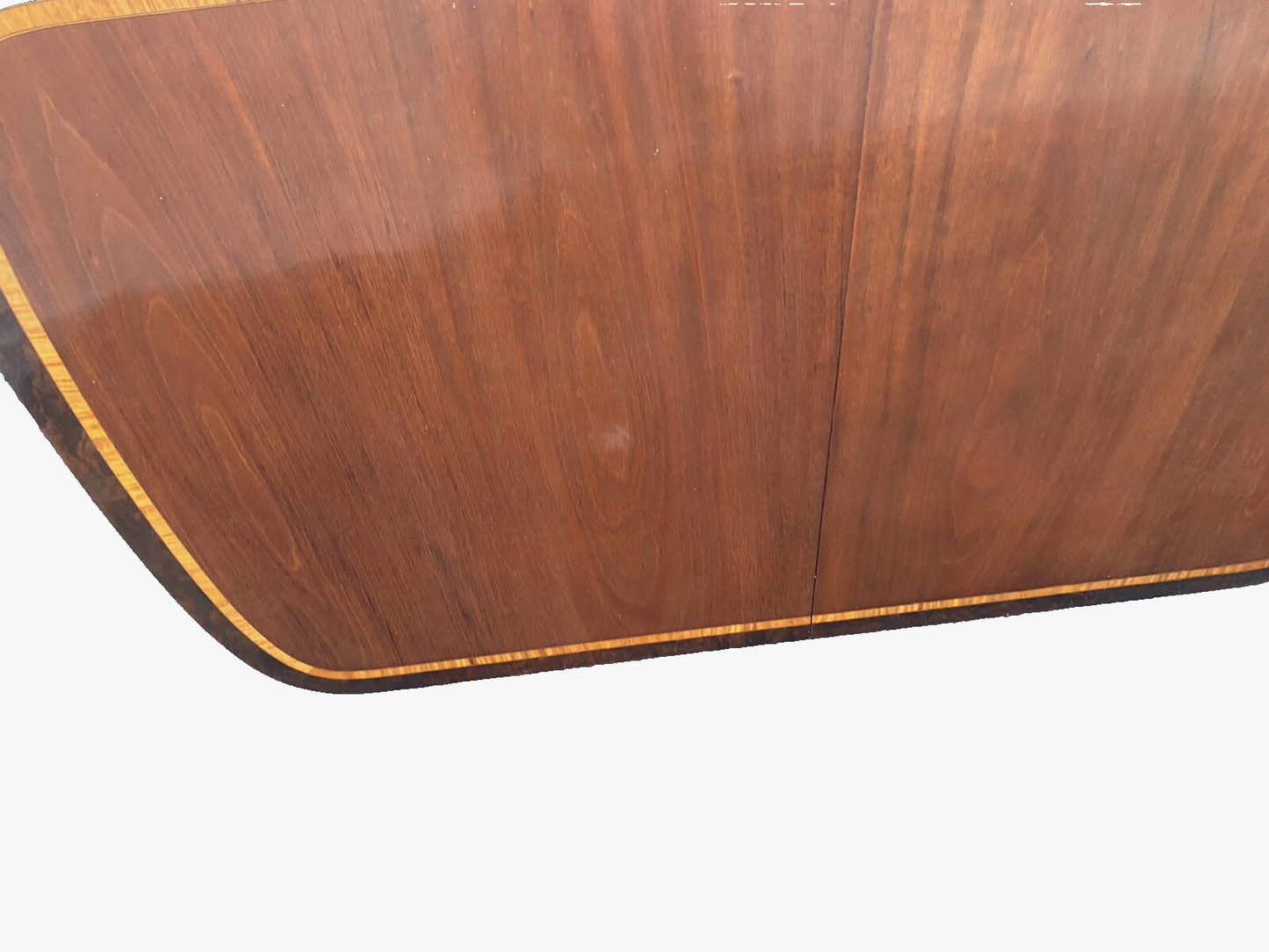 65678   GAINES McHale Banded Mahogany  Dining Table w/ leaf + 8 Chairs