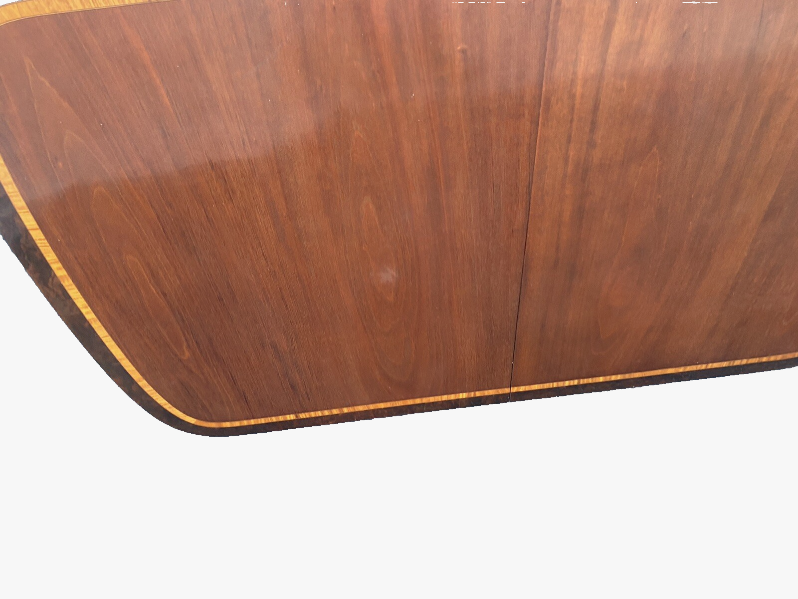 65678   GAINES McHale Banded Mahogany  Dining Table w/ leaf + 8 Chairs