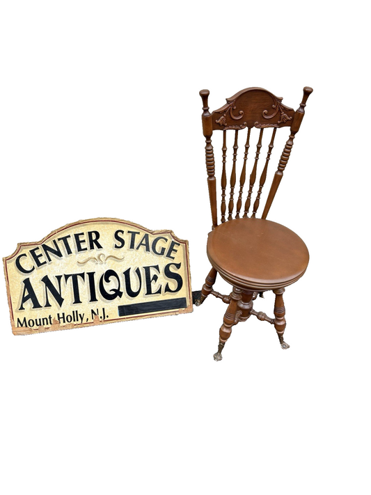 67107 Antique Mahogany Piano Stool Chair Adjustable Seat