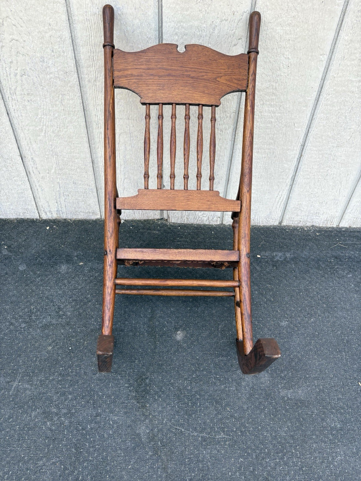 66795   Antique Childs  Victorian Oak Pressed Back Rocker Rocking chair