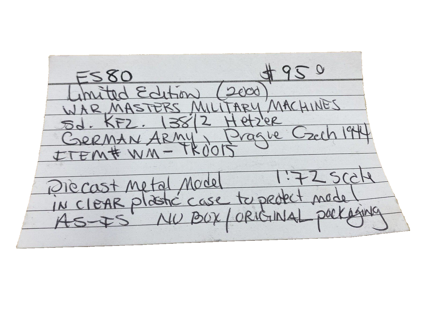 ES 180 Military LIMITED EDITION Sd.KFZ 138/2 HETZER Diecast Tank 7" x 3" x 2 3/4