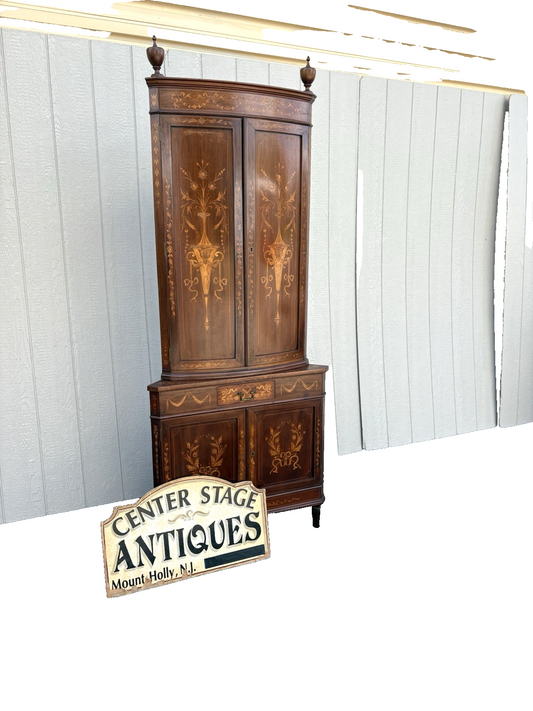 66982 Antique Custom Hand Made  Mahogany  Corner Curio Cabinet