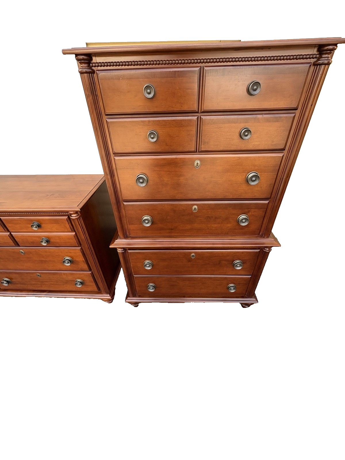 67025 KIMBALL Furniture Bedroom Set High, Low w/ Mirror. Queen Bed 2 Nightstands