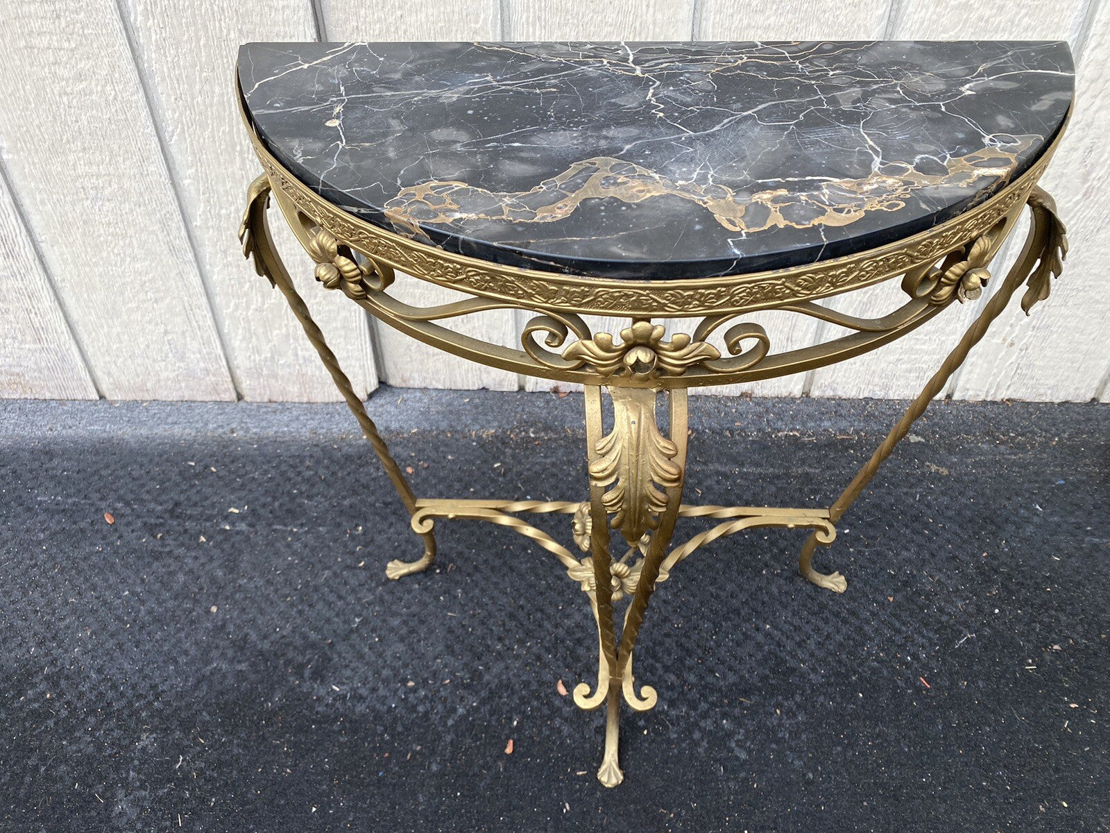 65634    Marble Top Decorator Iron Demilune Console Table Stand