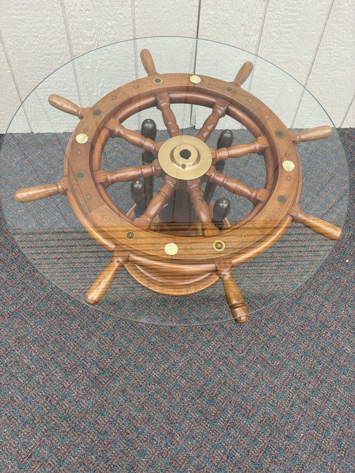 67164 Original Ships Wheel With Glass Top Coffee Table