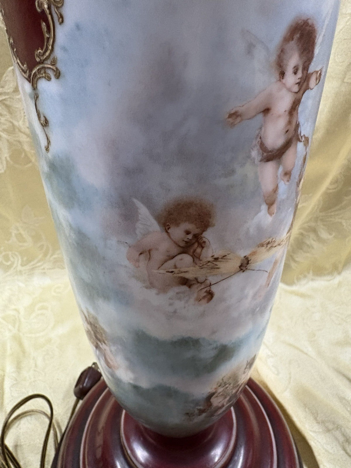 65041 Pair Antique Porcelaine Table Lamps with Cherubs