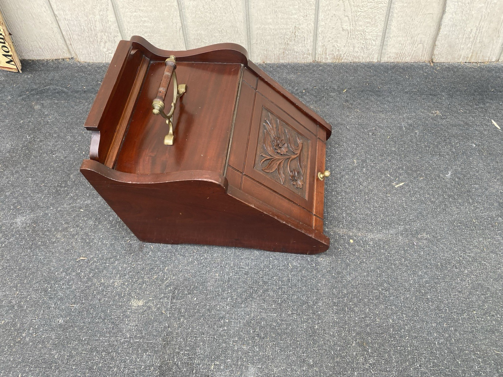 66553 Antique Hand Carved  Mahogany Coal Bin Storage Cabinet