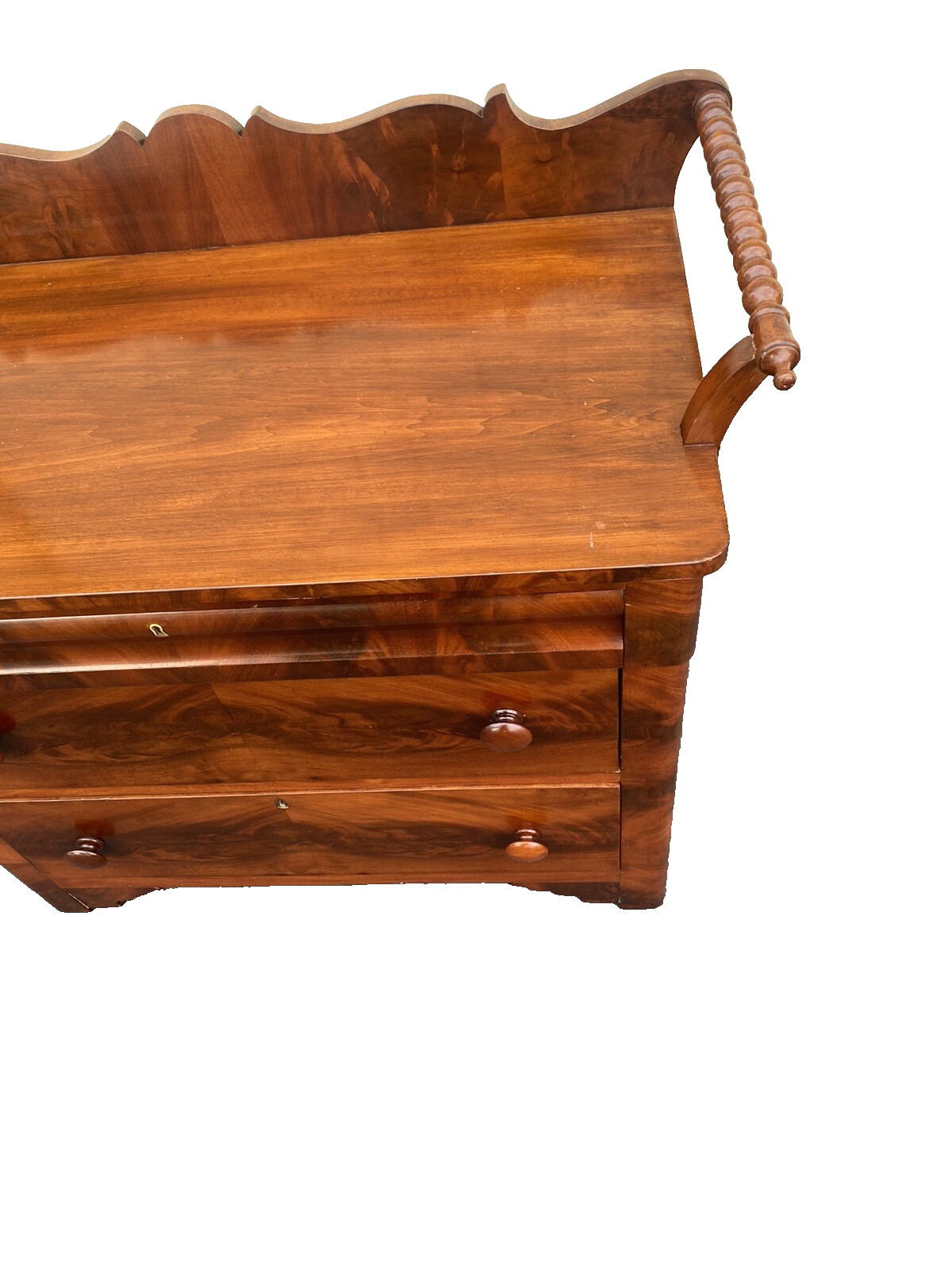 65494 Burled  Mahogany Washstand Dresser Chest With Towel Bars