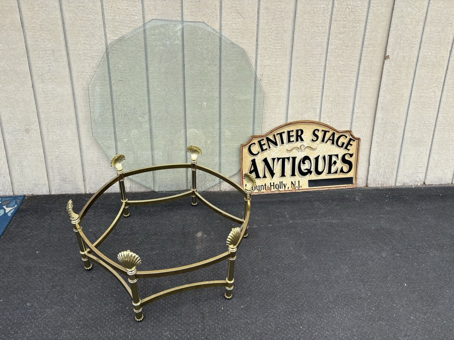 66743   QUALITY Brass and Glass Shell Design Coffee Table