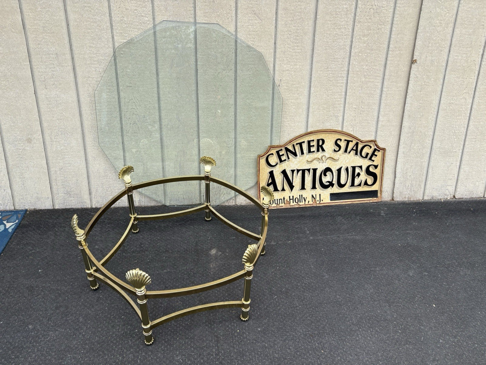 66743   QUALITY Brass and Glass Shell Design Coffee Table