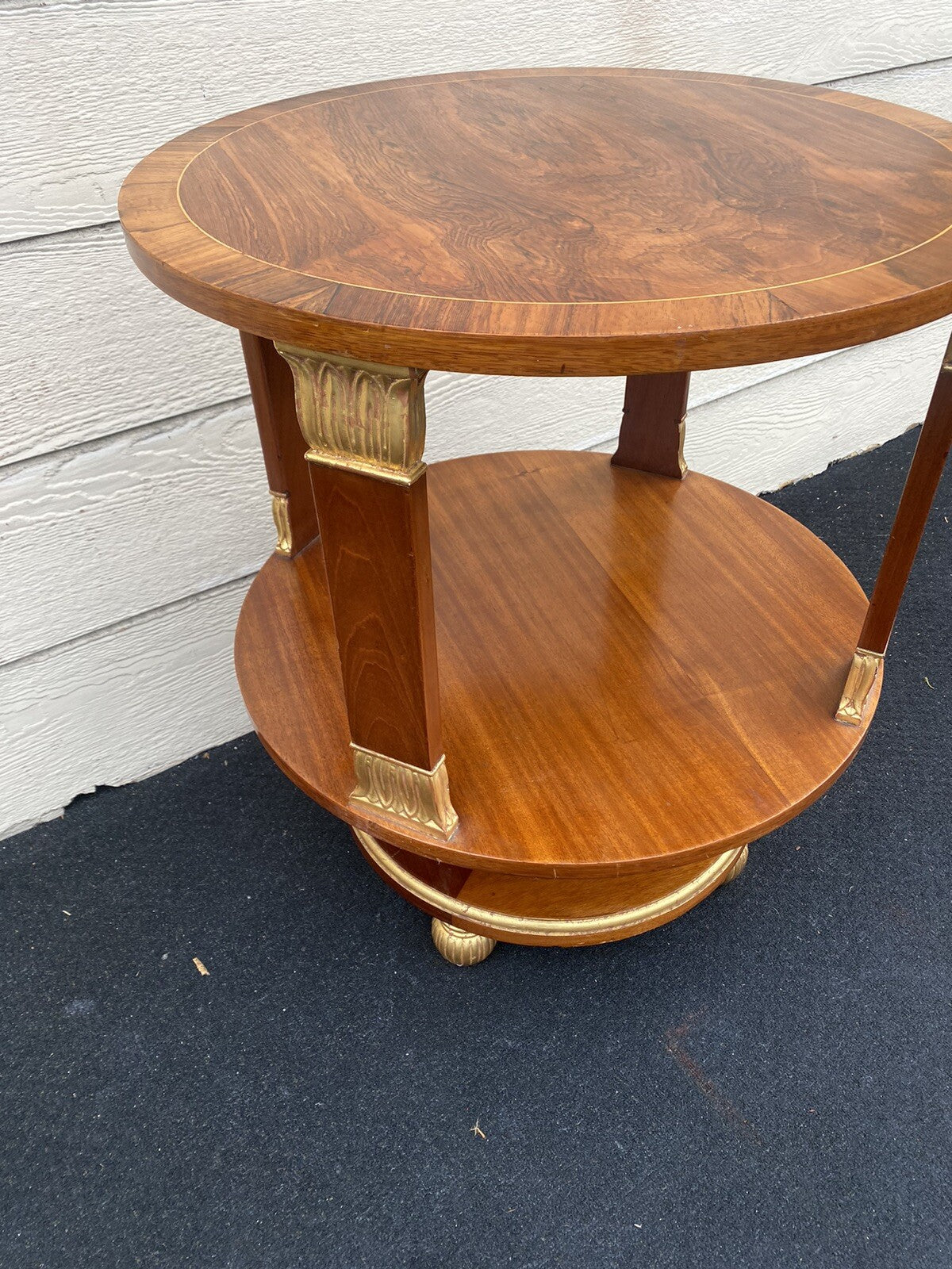 65467     Round Banded  Burled Mahogany Lamp Table Stand