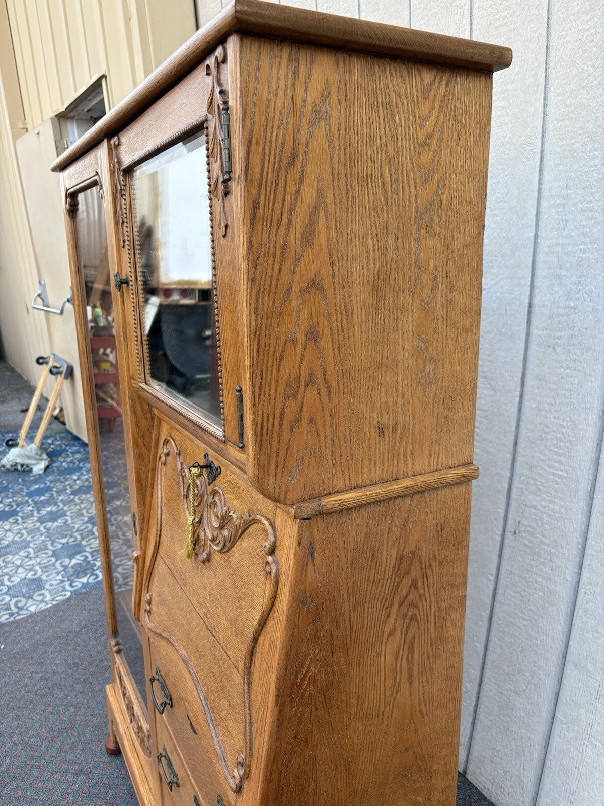 66904   Antique Victorian Oak Side By Side Bookcase Desk