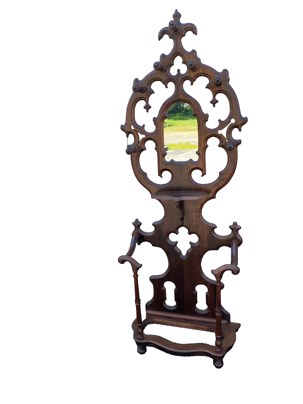 64495 Antique Gothic Victorian Hall Tree Hat rack Umbrella Stand