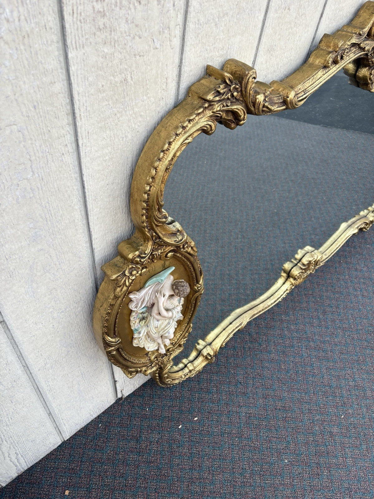 66917   Decorator Gold Mirror with Figural Plaques